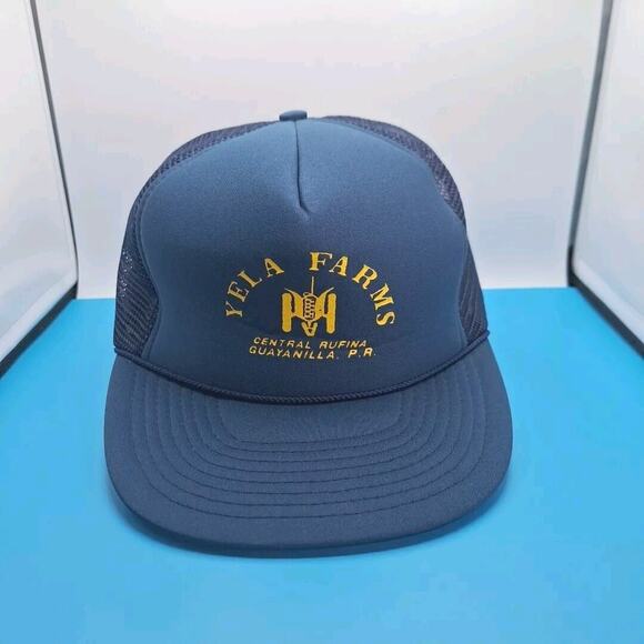 Vintage Yela Farms Guayanilla P.A Trucker Snapback Hat Cap Navy - Picture 1 of 8